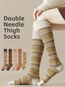 Miiow | Womens High-Tube Long Tube Socks Anti-Slip Pressure Cotton Polyester Nylon Blend Autumn Winter Knee-Pad Cat Person Double Needle