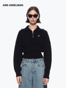 ANN ANDELMAN | Stylish Collar Zipper Pull-Over High-Waist Slim Pearl Knitted Sweater Thick