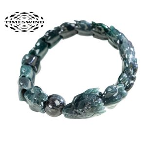 TIMESWIND Natural A-type Jade Zodiac Dragon Bone Three-d Men Bracelet with Certificate