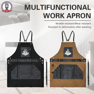 ผ้ากันเปื้อนผ้าใบหนาสำหรับช่างตัดผมผ้ากันเปื้อนบาร์เทนเดอร์ผ้ากันเปื้อนสำหรับช่างตัดผมกันน้ำได้ผ้าคลุมกระเป๋าผ้าช่างทำผมมืออาชีพกระเป๋าหนัง PU เสื้อคลุมตัดผม