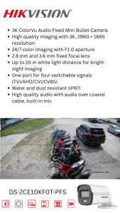 DS-2CE10KF0T-PFS HIKVISION 3K 5MP COLORVU BUILT IN MIC Turbo HD