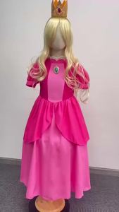 Peach Color Dress Girl Pink Puff Sleeve Princess Dress Kids Birthday Dress for Girls Party Halloween Costumes Outfit