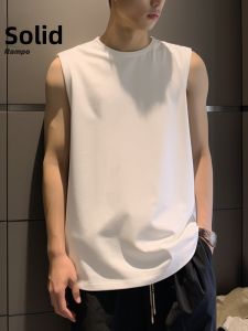 Rampo Heavyweight Pure Cotton Tank Top Mens Summer American Sports Sleeveless T-Shirt Youth Fashion Casual round Neck Sweat Vest