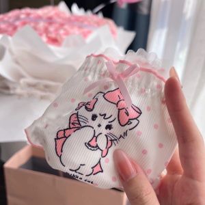 "Milk Want Polka Dot Kitten" Japanese Style Girl Princess Style Briefs Summer Stretch Underwear