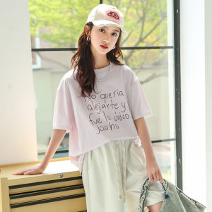 Loose round Neck Short Sleeve T-Shirt for Girls Summer New Style Cotton Polyester Blend Breathable Comfortable Junior High School Student Top