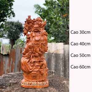 Tượng phật di lặc ngũ phúc gánh đào cao 30--60cm gỗ hương cực đẹp