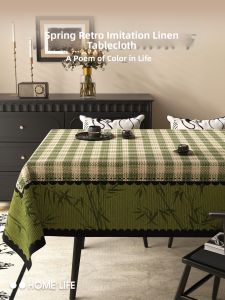 ZISHI | Vintage Style Green Check Tablecloth Waterproof & Oil-Resistant