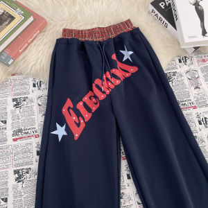 กางเกงวอร์มทรงหลวมสไตล์อเมริกันพร้อมพิมพ์ลายตัวอักษรสำหรับผู้ชายและผู้หญิง กางเกงขายาวทรงหลวมสไตล์ฮิปฮอป