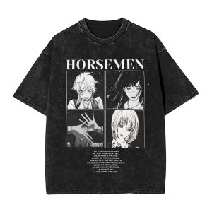 Bandai | Anime Chainsaw Man Yoru T Shirt Hip Hop Gothic Washed T-Shirt Men Women Clothing Short Sleeve Cotton Tees Tops