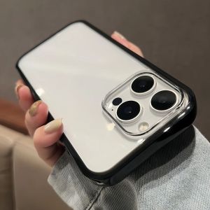 สีดําสีขอบกรอบอะคริลิคใสAnti-Fallเคสโทรศัพท์สําหรับiPhone 16 15 14 Plus 13 Pro Maxกันกระแทกกันชนปกหลัง