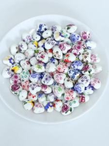 10pcs 12x13mm Heart Shape Flower Patterns Ceramic Porcelain Loose Crafts Beads for Jewelry Making DIY Decor Beading Findings