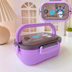 Sanrio Large Capacity Lunch Box with spoon and fork handle food carries Students Anime Sanrioed Double Layer Lunch Box