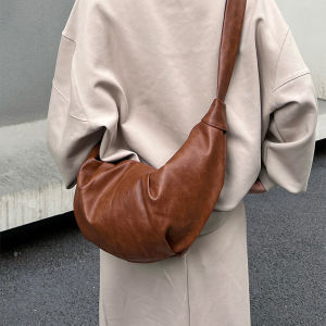 Trendy Design Womens Crossbody Dumpling Bag Large Moon Shape Casual Versatile Spring Summer Shoulder Bag Soft PU Leather