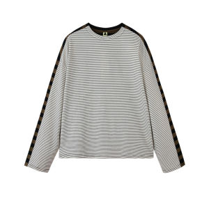 เสื้อยืดแขนยาวลายทางหลวมๆ สำหรับผู้หญิงในฤดูใบไม้ร่วงและฤดูหนาว ชุดอยู่บ้าน ลำลอง ทรงหลวม ทรงเข้ารูป ทรงหลวม ทรงหลวม ทรงหลวม