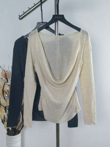 เสื้อสเวตเตอร์ถักคอวีสไตล์ฝรั่งเศสสำหรับผู้หญิง แขนยาว เข้ารูป แฟชั่นฤดูใบไม้ผลิและฤดูใบไม้ร่วง เสื้อคลุมกันหนาวแบบอเนกประสงค์ ผ้าขนสัตว์ผสม