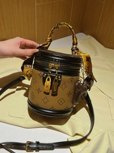 New 2023 Trendy Women's Round Cylinder Bag Silk Scarf Slung Fashionable Handbag Casual Print Retro Simple High-End Feelings