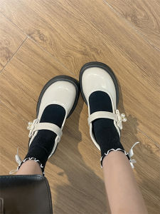 White Versatile round Toe Heightening Thick Bottom Mary Jane Small Leather Shoes Womens New 2025 Spring French Style Slip-On Shoes