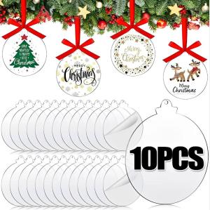 10pcs Acrylic Discs Christmas Tree Hanging Ornament DIY Blank Circle Xmas New Year Decor for Home Clear Bauble Ball Crafts