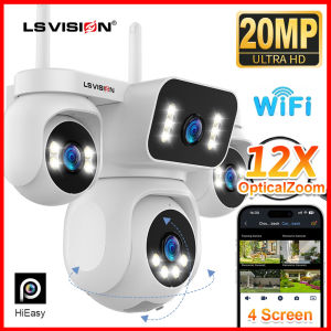 LS VISION New 20MP 4 Lens 4 Screen 12X Optical Zoom PTZ WIFI CCTV Camera Humanoid Detection Automatic Tracking Security Camera IP66 Waterproof Outdoor Full Color Night Vision Two-Way Audio IP Cameras