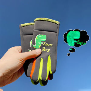 Winter Childrens Gloves Cartoon Dinosaur Fluorescence Cycling Kids Warm Sport Skiing Windproof Water-Repellent Boys Girls Glove