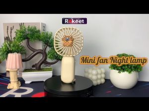 Rokeet Kipas Angin Mini Portable Genggam Gantung Cute Mini Fan USB Rechargeable With Night Lamp