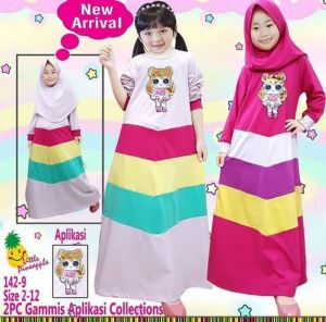 SALE little pineapple gamis dress LOL bonina hijab anak 3-5tahun cuci gudang