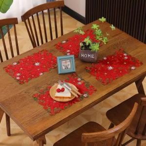 4PCS 28x43cm Christmas Embroidered Printed Tablecloths Party Picnic Tablecloth Decoration Supplie Runners Linens