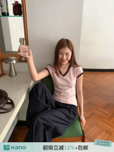 Slim Color Block V-neck Casual Short Sleeve T-shirt