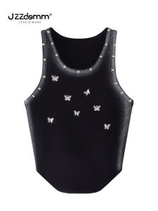 Kyushu Chengpin Metal Small Butterfly Decorative Knitting Vest Womens Thin Sunken Stripe Slim-Fit Crop-Top Tide