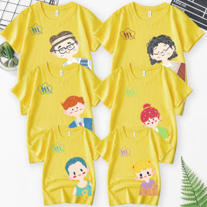 Family Matching Summer Short Sleeve T-Shirts Cotton Cartoon Print for Three Generations Four Members Six Members Mothers Daughters