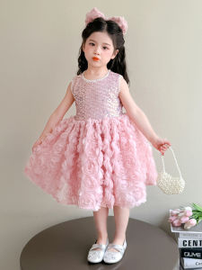 Princess Style Summer Dress for Girls Baby Girls Cake Skirt High Waist No Sleeve Bright Sequins mid Length Guaigui Skeeper