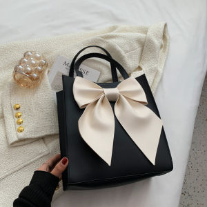 Fashionable Large Contrast Color Handbag Womens Underarm Bag with Butterfly Knot 2021 New Style Soft PU Leather Shoulder Bag