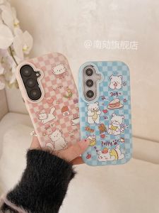 Samsung S25 Ultra Phone Case Pink Plaid Blue Soft Silicone Protective Cover Anti-Fall Trendy Design Compatible with S24U S23Plus S22 Note20