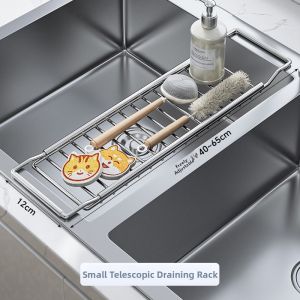 Kitchen Sink Storage Rack Expandable 304 Stainless Steel Dishwasher Draining Basket Tableware Storage Shelf Countertop Organizer