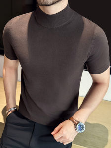 เสื้อสเวตเตอร์คอปกสั้นแขนสั้นผู้ชาย คอลเลกชั่นฤดูใบไม้ร่วง 2025 คุณภาพสูง แฟชั่น ทรงสลิมฟิต ถัก เสื้อชั้นใน