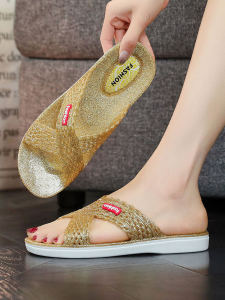 รองเท้าแตะพลาสติกคริสตัลอาบน้ําชั้นบ้าน ฤดูร้อน ชายหาด ลำลอง ก้นหนากลางแจ้ง ผู้หญิง รองเท้าแตะส้นแบนสบาย