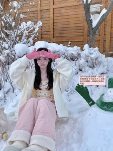 Quần Ống Rộng Dày Lót Lông Cừu Cho Chuyến Đi Du Lịch Mùa Đông Quần Dài Cotton Cạp Cao Cho Nữ Quần Dài Ống Rộng Thoải Mái