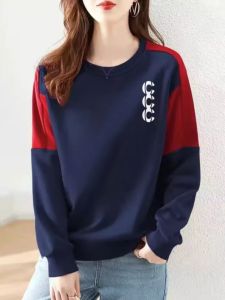 เสื้อสเวตเตอร์คอกลมแขนยาวผ้าฝ้ายแท้สไตล์ย้อนยุคไซส์ใหญ่สำหรับผู้หญิง เสื้อผ้าทำงานลำลองฤดูใบไม้ร่วง 2025 เสื้อผ้าทำงานลำลองอเนกประสงค์