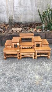 HOMEMAISAK  โต๊ะหมู่บูชา (ไม้สักแท้) หมู่ 9 หน้า 4 เฉพาะตัวลูก เคลือบสีใสธรรมชาติ กว้าง 30 ซม. ยาว 60 ซม. สูง 26 ซม.