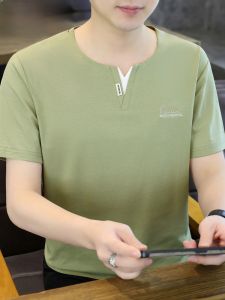 HENGYUANXIANG | เสื้อยืดคอกว้างแขนสั้นทรงสลิมฟิตสำหรับผู้ชาย เสื้อเชิ้ตสไตล์เกาหลี แฟชั่นฤดูร้อน 2025 ของ Hengyuanxiang