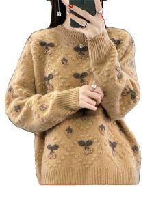 Large Size Knitted Flower Cashmere Sweater Womens Loose Overhead Fashionable Knitwear round Neck Long Sleeve Autumn Winter New Arrival