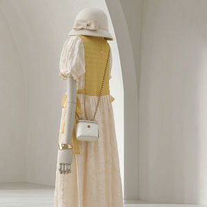 Yellow Splice Design Summer New Bubble Sleeve French Vintage Tea Break Dress Womens A-Line Midi Dress Korean Style Commute