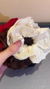 Double Layered Flower Lace Hollowed Pleated Ballet Lace Scrunchies Sweet Gentle Low Ponytail Head Ties New Accessories for Women