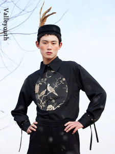 Luxurious Black Long Sleeve Silk Embroidered Shirt Fashionable Urban Style Base Layer Mens Clothing Valleyouth Original Design