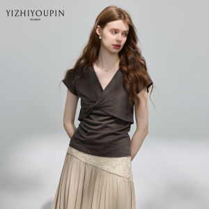Áo Thun Tay Ngắn Cổ Chữ V Phong Cách Pháp Ôm Sát