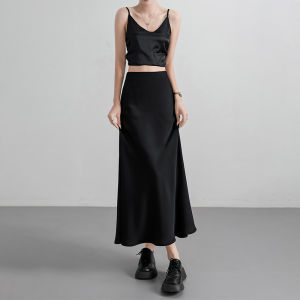 High Waist A-Line Skirt Large Size Acetate Satin Fish Tail Womens Summer Dress Slimming Midi Skirt Office Commute Style