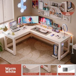 Cream Style Corner Computer Desk Bookshelf