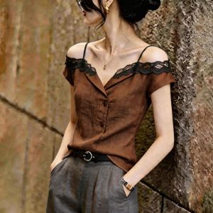 KUNAILIN | V-Neck Lace Patchwork Slimming Fashion Blouse