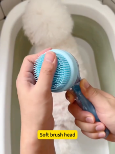 2 in 1 Pet Bath Brush Long Handle Can Add Shampoo Bath Massage Relaxing Skin Combing Hair Brush