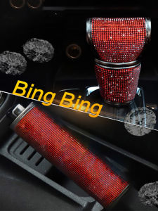 Rhinestone Car Shift Gear Cover Handbrake Cover Leather Auto Anti-slip Protector Decoration Universal Car Accessories Interior